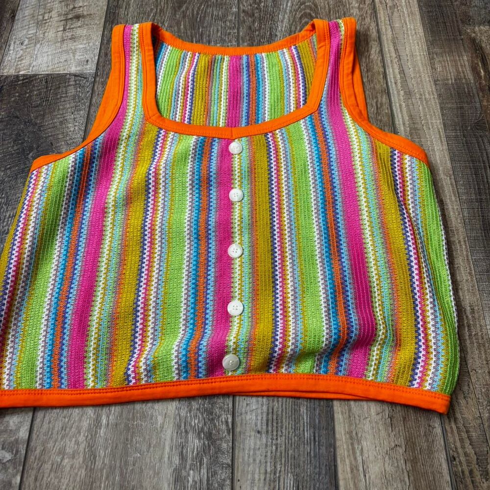 SHEIN Women's Medium Vest Colorful Multi Orange Buttoned Green Tank Top Blouse